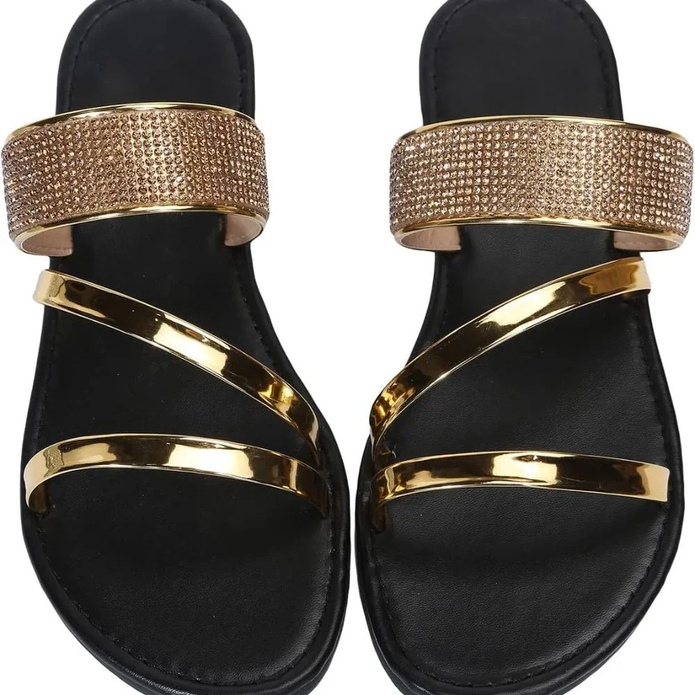 Women rhinestone gold sandals